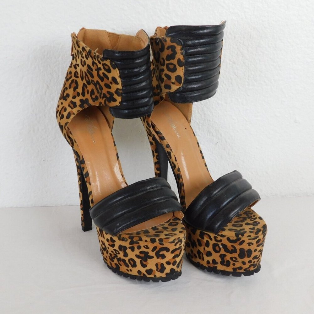 Ami Clubwear Women Leopard Print Platform Shoe Zip Sz 9 Sexy 6.5" Stiletto Heel